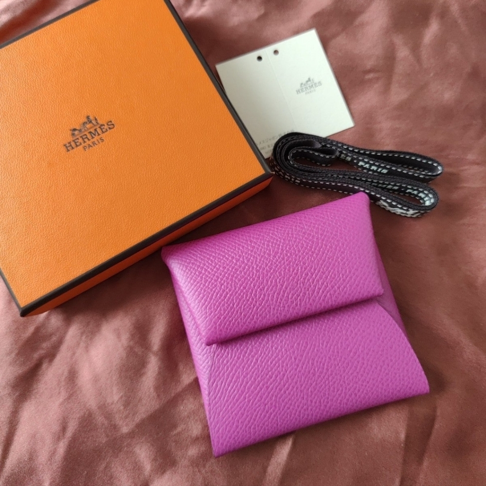 Hermes Epsom Leather Bastia Coin Purse in Rose Pourpri